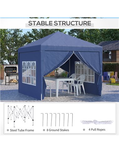 Outsunny 3 x 3 Meters Pop Up Water Resistant Gazebo Wedding Camping Party Tent Canopy Marquee with Carry Bag, Blue
