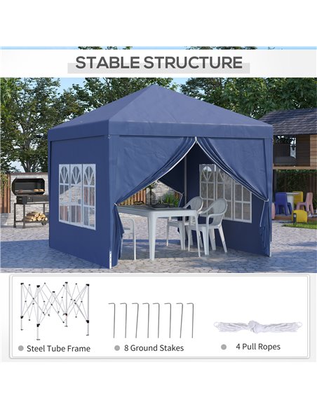 Outsunny 3 x 3 Meters Pop Up Water Resistant Gazebo Wedding Camping Party Tent Canopy Marquee with Carry Bag, Blue - pic 19676 | FastDaddyshop