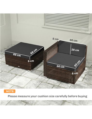 Outsunny 7-Piece Patio Furniture Cushions, Outdoor Loveseat Cushion with Removable Covers for Rattan Furniture, 60x60 cm, Black