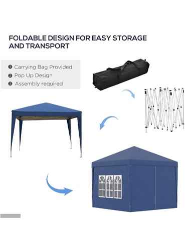 Outsunny 3 x 3 Meters Pop Up Water Resistant Gazebo Wedding Camping Party Tent Canopy Marquee with Carry Bag, Blue
