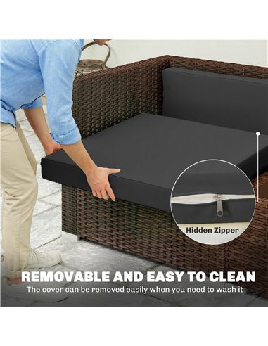 Outsunny 7-Piece Patio Furniture Cushions, Outdoor Loveseat Cushion with Removable Covers for Rattan Furniture, 60x60 cm, Black