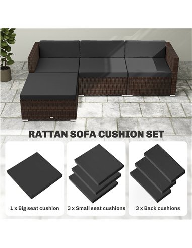 Outsunny 7-Piece Patio Furniture Cushions, Outdoor Loveseat Cushion with Removable Covers for Rattan Furniture, 60x60 cm, Black