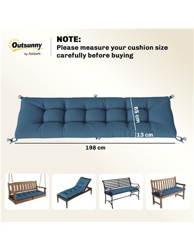 Outsunny Sun Lounger Cushion, Memory Foam Patio Chair Cushion with Ties, Outdoor Seat Pad Fits 190 x 60 cm Lounger, Blue
