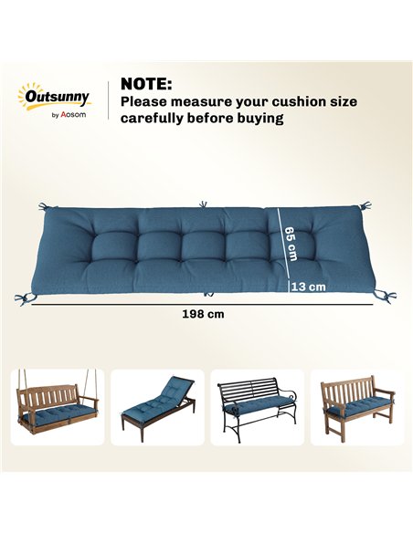 Outsunny Sun Lounger Cushion, Memory Foam Patio Chair Cushion with Ties, Outdoor Seat Pad Fits 190 x 60 cm Lounger, Blue - pic 196812 | FastDaddyshop