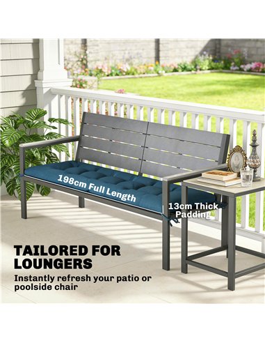Outsunny Sun Lounger Cushion, Memory Foam Patio Chair Cushion with Ties, Outdoor Seat Pad Fits 190 x 60 cm Lounger, Blue