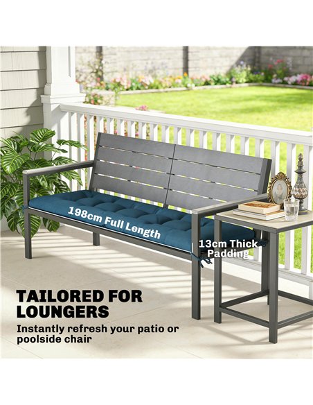 Outsunny Sun Lounger Cushion, Memory Foam Patio Chair Cushion with Ties, Outdoor Seat Pad Fits 190 x 60 cm Lounger, Blue - pic 196813 | FastDaddyshop