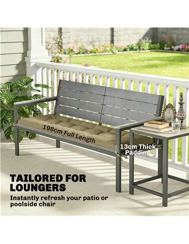 Outsunny Sun Lounger Cushion, Memory Foam Patio Chair Cushion with Ties, Outdoor Seat Pad Fits 190 x 60 cm Lounger, Sand