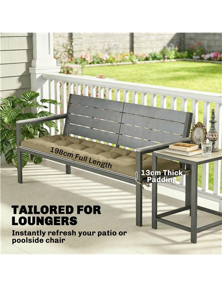 Outsunny Sun Lounger Cushion, Memory Foam Patio Chair Cushion with Ties, Outdoor Seat Pad Fits 190 x 60 cm Lounger, Sand - pic 196822 | FastDaddyshop