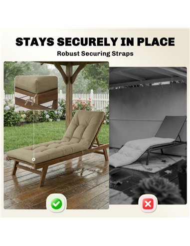 Outsunny Sun Lounger Cushion, Memory Foam Patio Chair Cushion with Ties, Outdoor Seat Pad Fits 190 x 60 cm Lounger, Sand