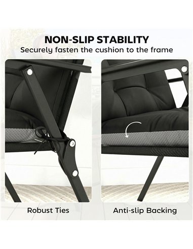 Outsunny Patio Chair Cushions Set of 4, Waterproof Non-Slip Lounge Chair Cushions, 112x53cm, Black