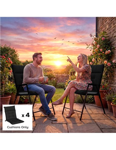 Outsunny Patio Chair Cushions Set of 4, Waterproof Non-Slip Lounge Chair Cushions, 112x53cm, Black