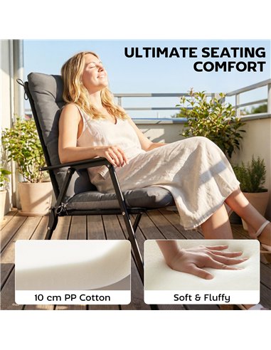 Outsunny Patio Chair Cushions Set of 4, Waterproof Non-Slip Lounge Chair Cushions, 112x53cm, Dark Grey