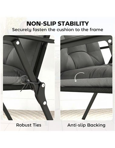 Outsunny Patio Chair Cushions Set of 4, Waterproof Non-Slip Lounge Chair Cushions, 112x53cm, Dark Grey