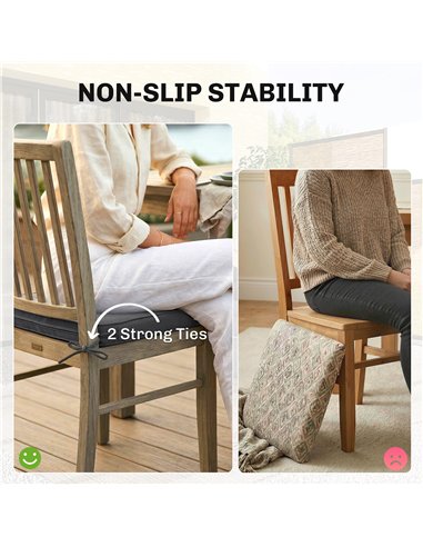 Outsunny Outdoor Chair Seat Cushions Set of 2, Garden Chair Cushions with 7cm Thick Foam & Ties, Dark Grey
