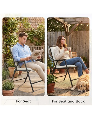 Outsunny Outdoor Seat Cushions Set of 2 with Ties, Waterproof Garden Seat Pads, Cream White
