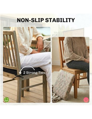 Outsunny Outdoor Chair Seat Cushions Set of 2, Garden Chair Cushions with 7cm Thick Foam & Ties, Black