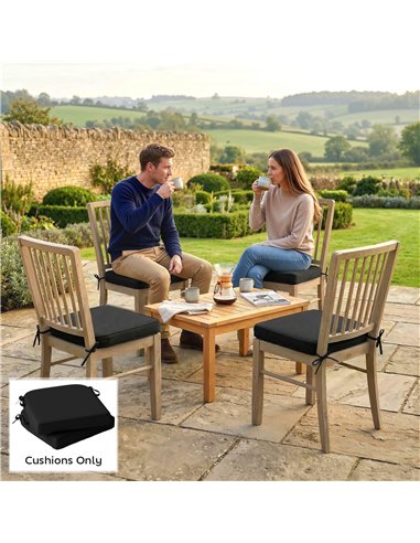 Outsunny Outdoor Chair Seat Cushions Set of 2, Garden Chair Cushions with 7cm Thick Foam & Ties, Black