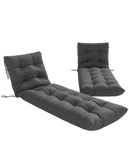 Outsunny Sun Lounger Cushions Only, Garden Lounge Chair Cushions Set of 2, Sunbed Replacement Pads with 4 Ties, Dark Grey - pic 196927 | FastDaddyshop