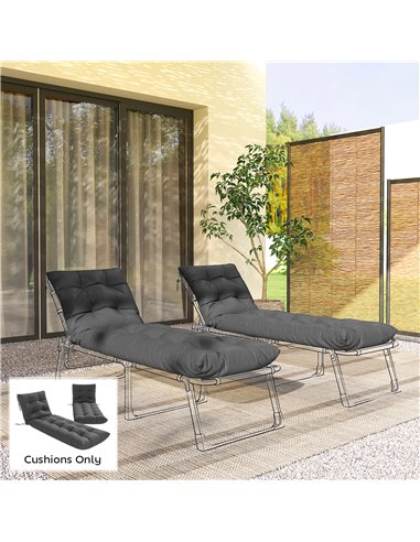 Outsunny Sun Lounger Cushions Only, Garden Lounge Chair Cushions Set of 2, Sunbed Replacement Pads with 4 Ties, Dark Grey