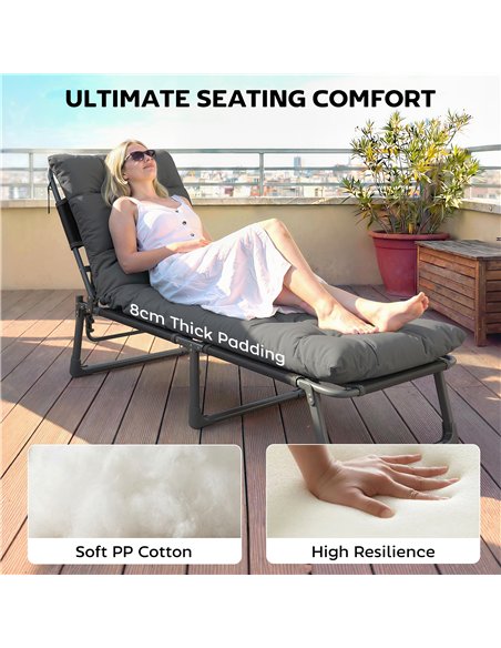 Outsunny Sun Lounger Cushions Only, Garden Lounge Chair Cushions Set of 2, Sunbed Replacement Pads with 4 Ties, Dark Grey - pic 196930 | FastDaddyshop