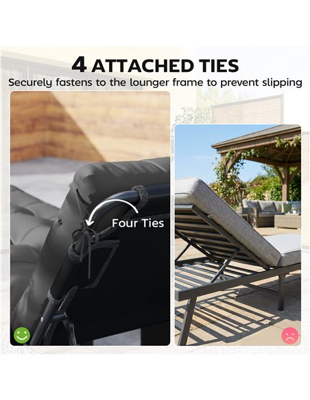 Outsunny Sun Lounger Cushions Only, Garden Lounge Chair Cushions Set of 2, Sunbed Replacement Pads with 4 Ties, Dark Grey - pic 196932 | FastDaddyshop