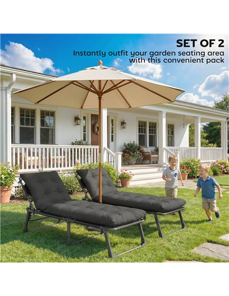 Outsunny Sun Lounger Cushions Only, Garden Lounge Chair Cushions Set of 2, Sunbed Replacement Pads with 4 Ties, Dark Grey - pic 196934 | FastDaddyshop