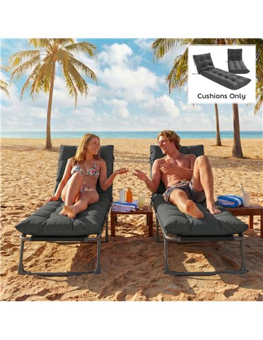 Outsunny Sun Lounger Cushions Only, Garden Lounge Chair Cushions Set of 2, Sunbed Replacement Pads with 4 Ties, Dark Grey