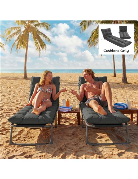 Outsunny Sun Lounger Cushions Only, Garden Lounge Chair Cushions Set of 2, Sunbed Replacement Pads with 4 Ties, Dark Grey - pic 196935 | FastDaddyshop
