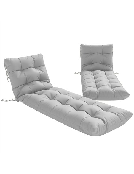 Outsunny Sun Lounger Cushions Only, Garden Lounge Chair Cushions Set of 2, Sunbed Replacement Pads with 4 Ties, Light Grey - pic 196936 | FastDaddyshop