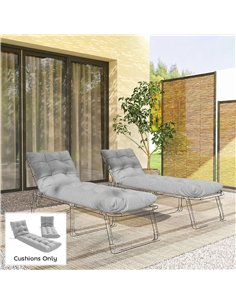 Outsunny Sun Lounger Cushions Only, Garden Lounge Chair Cushions Set of 2, Sunbed Replacement Pads with 4 Ties, Light Grey 2