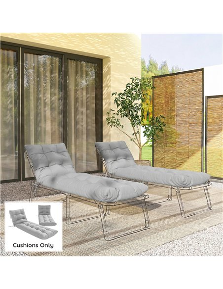 Outsunny Sun Lounger Cushions Only, Garden Lounge Chair Cushions Set of 2, Sunbed Replacement Pads with 4 Ties, Light Grey - pic 196937 | FastDaddyshop