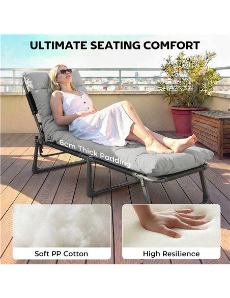 Outsunny Sun Lounger Cushions Only, Garden Lounge Chair Cushions Set of 2, Sunbed Replacement Pads with 4 Ties, Light Grey - pic 196939 | FastDaddyshop