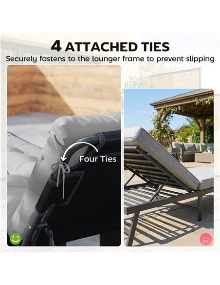 Outsunny Sun Lounger Cushions Only, Garden Lounge Chair Cushions Set of 2, Sunbed Replacement Pads with 4 Ties, Light Grey - pic 196941 | FastDaddyshop