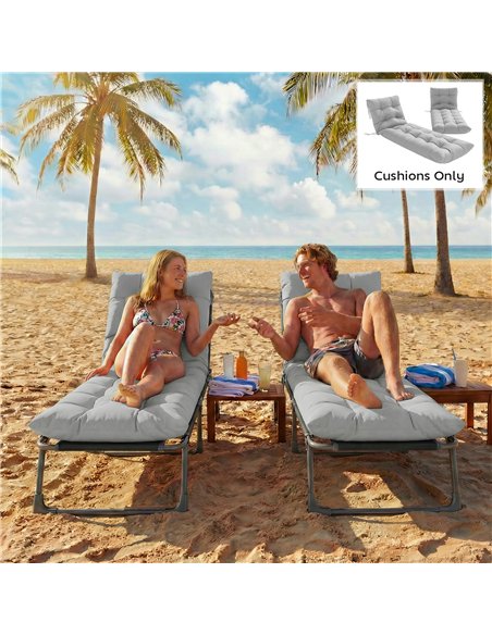 Outsunny Sun Lounger Cushions Only, Garden Lounge Chair Cushions Set of 2, Sunbed Replacement Pads with 4 Ties, Light Grey - pic 196944 | FastDaddyshop