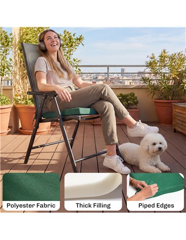 Outsunny Set of 6 Chair Cushion Seat Pads Dining Chair w/ Straps, Indoor Outdoor Removable Tie On Garden Patio, Green