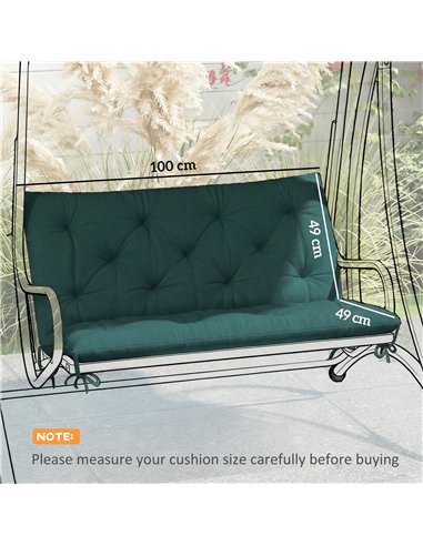 Outsunny 2 Seater Bench Pad, Garden Chair Cushion with Back and Ties for Indoor and Outdoor Use, 98 x 100 cm, Green