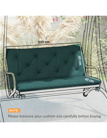Outsunny 2 Seater Bench Pad, Garden Chair Cushion with Back and Ties for Indoor and Outdoor Use, 98 x 100 cm, Green - pic 196965 | FastDaddyshop
