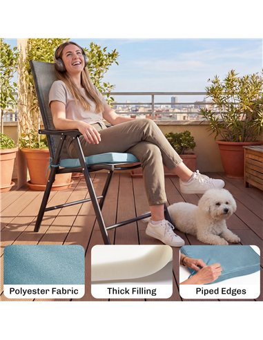 Outsunny Set of 6 Chair Cushion Seat Pads Dining Chair w/ Straps, Indoor Outdoor Removable Tie On Garden Patio, Light Grey
