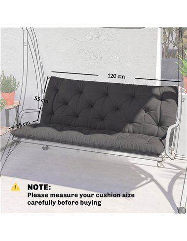 Outsunny Garden Bench Cushion, 2 Seater Swing Chair Cushion, Seat Pad with Ties for Indoor and Outdoor Use, 110 x 120 cm, Black