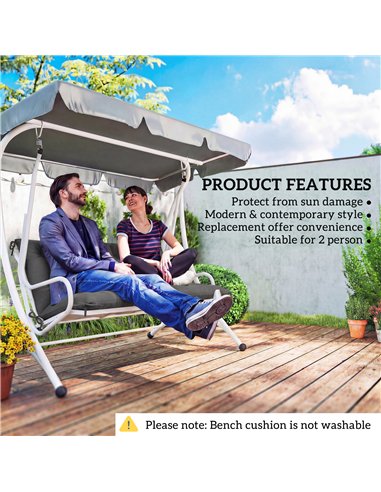 Outsunny Garden Bench Cushion, 2 Seater Swing Chair Cushion, Seat Pad with Ties for Indoor and Outdoor Use, 110 x 120 cm, Black