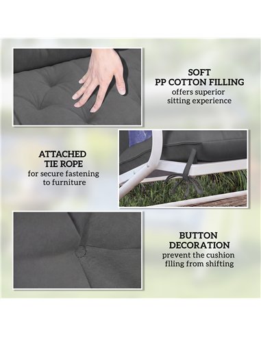 Outsunny Garden Bench Cushion, 2 Seater Swing Chair Cushion, Seat Pad with Ties for Indoor and Outdoor Use, 110 x 120 cm, Black