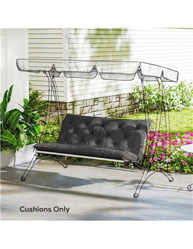 Outsunny Garden Bench Cushion, 2 Seater Swing Chair Cushion, Seat Pad with Ties for Indoor and Outdoor Use, 110 x 120 cm, Black