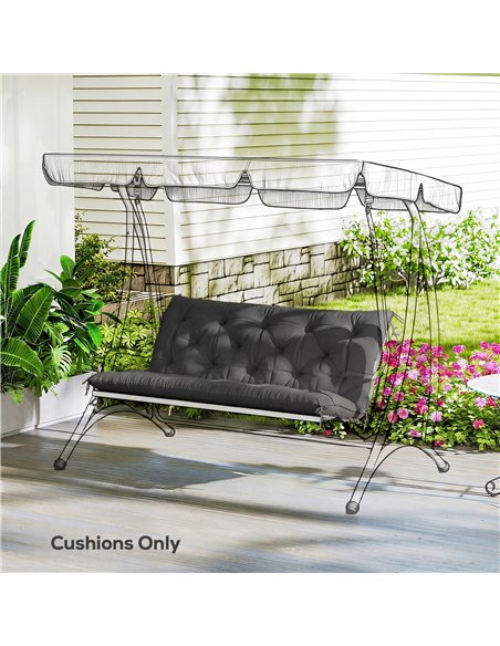 Outsunny Garden Bench Cushion, 2 Seater Swing Chair Cushion, Seat Pad with Ties for Indoor and Outdoor Use, 110 x 120 cm, Black - pic 196997 | FastDaddyshop