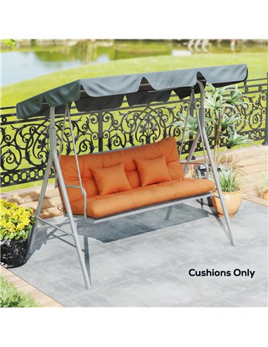 Outsunny Outdoor Seat Cushions Back Cushion with 2 Pillows, Water Repellent Seat Pads for 3-Seater Chair, Orange