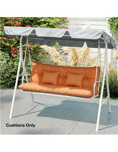 Outsunny Outdoor Seat Cushions Back Cushion with 2 Pillows, Water Repellent Seat Pads for 3-Seater Chair, Orange