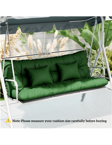 Outsunny Outdoor Seat Cushions Back Cushion with 2 Pillows, Water Repellent Seat Pads for 3-Seater Chair, Green