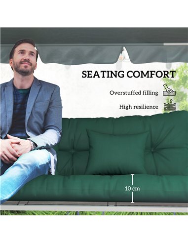 Outsunny Outdoor Seat Cushions Back Cushion with 2 Pillows, Water Repellent Seat Pads for 3-Seater Chair, Green