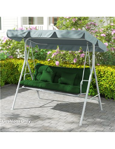 Outsunny Outdoor Seat Cushions Back Cushion with 2 Pillows, Water Repellent Seat Pads for 3-Seater Chair, Green