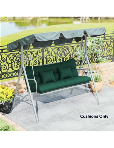 Outsunny Outdoor Seat Cushions Back Cushion with 2 Pillows, Water Repellent Seat Pads for 3-Seater Chair, Green
