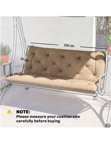 Outsunny Garden Bench Cushion, 2 Seater Swing Chair Cushion, Seat Pad with Ties for Indoor and Outdoor Use, 110 x 120 cm